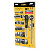 Juego de 25 herramientas mixtas entradas 1/4" y 3/8" pretul..